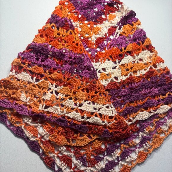 Multicolor Crochet Lace Shawl | Triangle Wrap | Boho Style Handmade - Picture 4 of 5